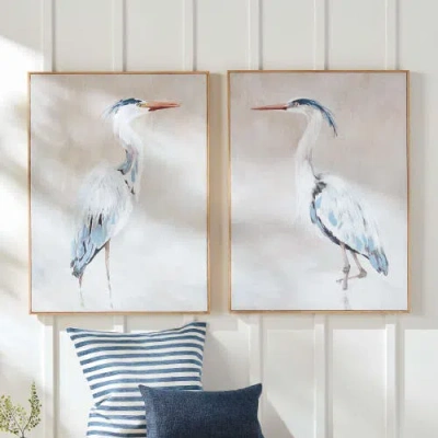 Napa Home & Garden Heron Pair Hand-embellished Giclees Set Of 2 In Blue