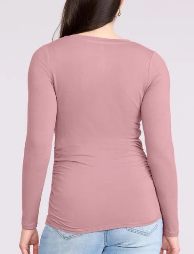 Motherhood Maternity V-neck Side-ruched Maternity Long Sleeve Tee In Pink