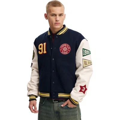 Cotton On Varsity Bomber Jacket In Blue