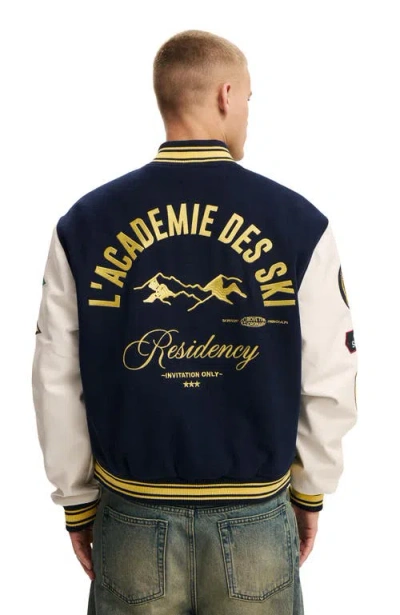 Cotton On Varsity Bomber Jacket In Blue