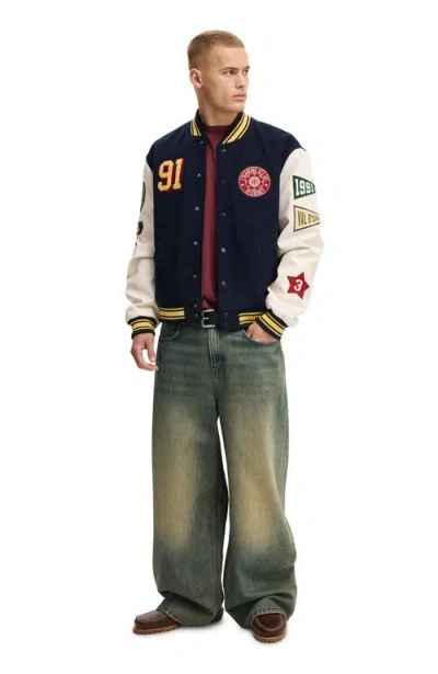 Cotton On Varsity Bomber Jacket In Blue