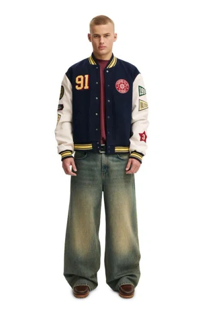 Cotton On Varsity Bomber Jacket In Blue