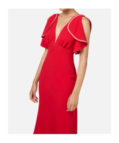 Elisabetta Franchi Midi Dress In Flowing Crêpe Fabric With Cap Sleeves In Red