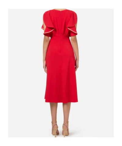 Elisabetta Franchi Midi Dress In Flowing Crêpe Fabric With Cap Sleeves In Red