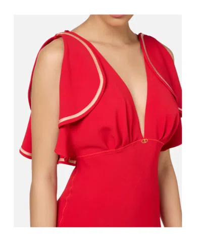 Elisabetta Franchi Midi Dress In Flowing Crêpe Fabric With Cap Sleeves In Red
