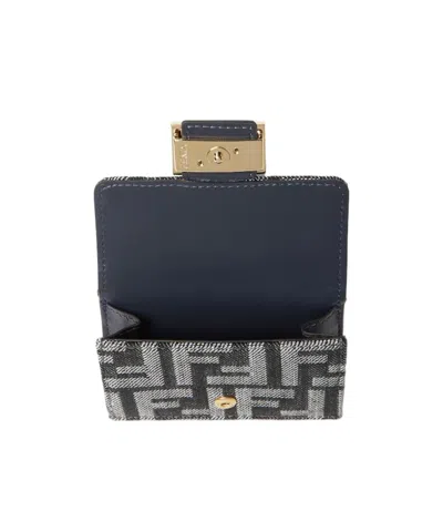 Fendi Micro Baguette Wallet In Jacquard Ff Denim Effect In Black