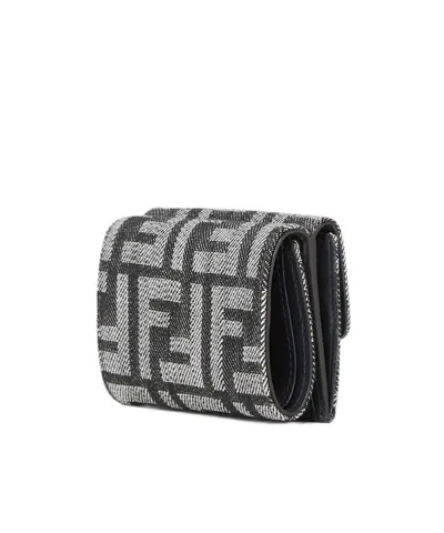 Fendi Micro Baguette Wallet In Jacquard Ff Denim Effect In Black