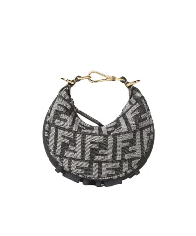 Fendi Nano Graphy Dark Blue Denim-effect Ff Jacquard Charm In Black