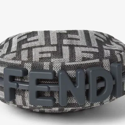 Fendi Nano Graphy Dark Blue Denim-effect Ff Jacquard Charm In Black