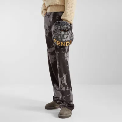 Fendi Nano Graphy Dark Blue Denim-effect Ff Jacquard Charm In Black