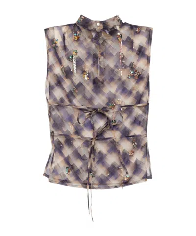 Dries Van Noten Crystal-embellished Sheer Mock-neck Top In Multi