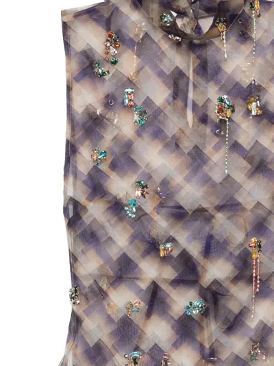 Dries Van Noten Crystal-embellished Sheer Mock-neck Top In Multi