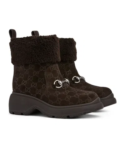 Gucci Yaga Gg Suede Ankle Boots In Brown