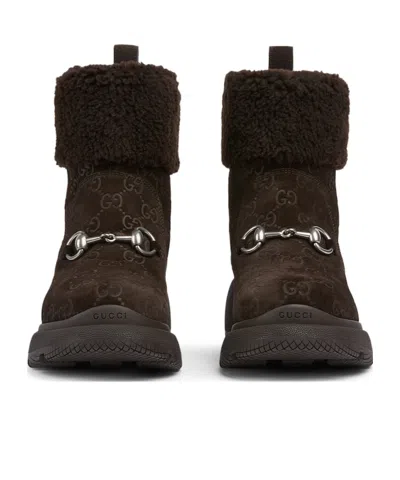 Gucci Yaga Gg Suede Ankle Boots In Brown