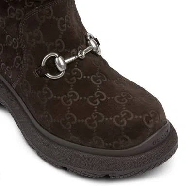 Gucci Yaga Gg Suede Ankle Boots In Brown