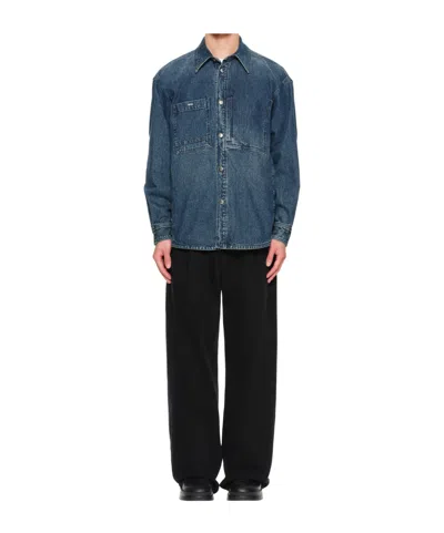 Wooyoungmi Denim Shirt With Back Logo In Blue