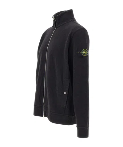 Stone Island Zip Collared Logo-badge Sweatshirt In Black