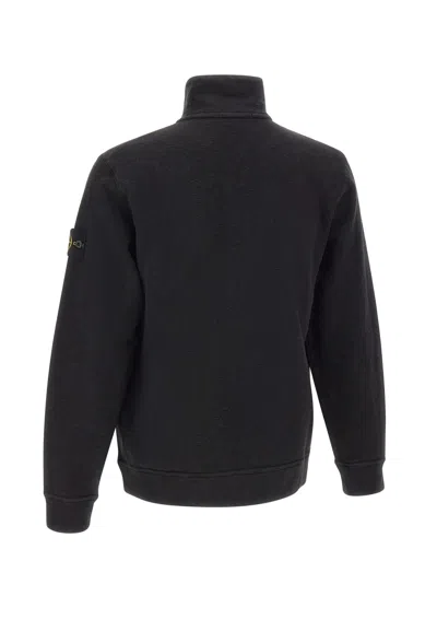 Stone Island Zip Collared Logo-badge Sweatshirt In Black