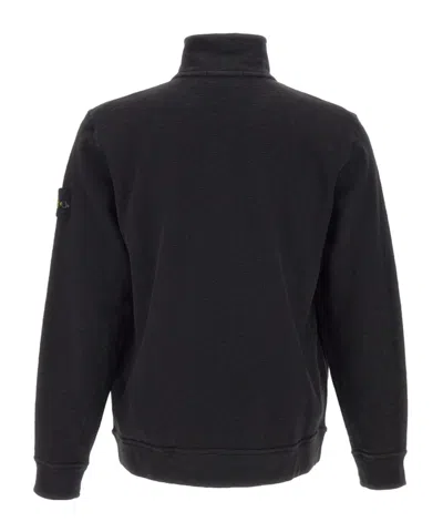 Stone Island Zip Collared Logo-badge Sweatshirt In Black