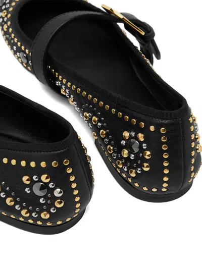 Versace Black Ballerinas With Studs Application And Buckle Closure In Leather Woman In Black