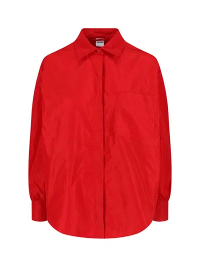Aspesi Long Sleeve Collared Top Chest Pocket In Red