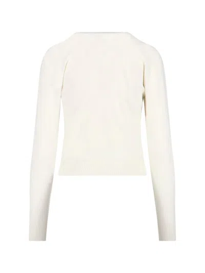 Patou Ribbed Cuff And Hem Knit Crewneck In White