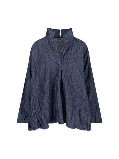 Daniela Gregis High Neck Long Sleeve Top For Casual Wear In Blue