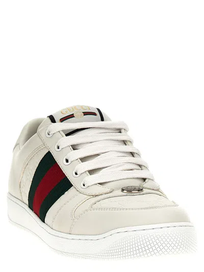 Gucci Leather Sneakers With Lateral Web Band In White
