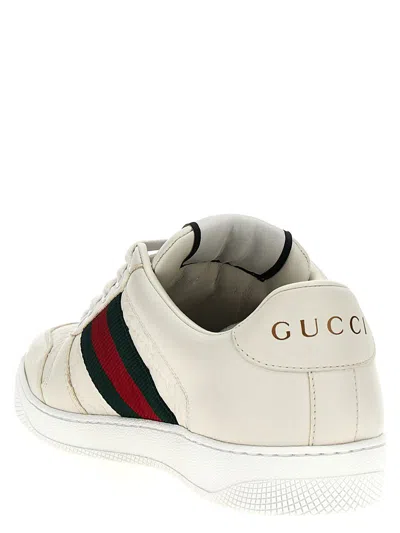 Gucci Leather Sneakers With Lateral Web Band In White