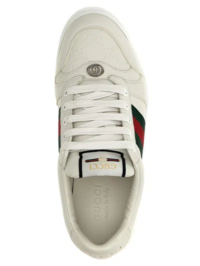 Gucci Leather Sneakers With Lateral Web Band In White