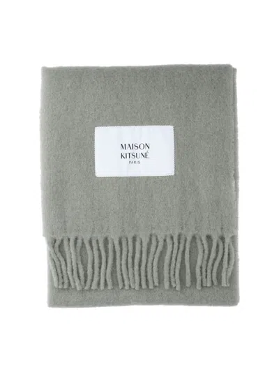Maison Kitsuné Green Soft Fabric Scarf With Versatile Rectangular Shape In Gray