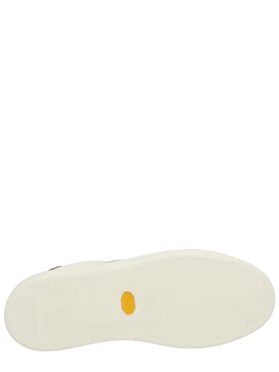 Woolrich Low-top Sneakers With Olive Suede Accents And Tan Leather Detailing In White