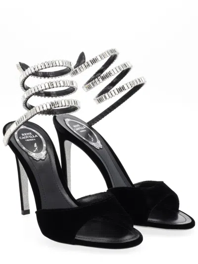 René Caovilla 104mm Serpent Rhinestone Stiletto Sandal In Black