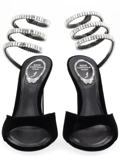 René Caovilla 104mm Serpent Rhinestone Stiletto Sandal In Black