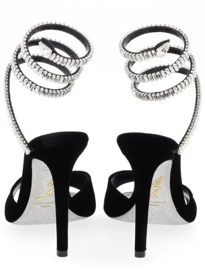 René Caovilla 104mm Serpent Rhinestone Stiletto Sandal In Black