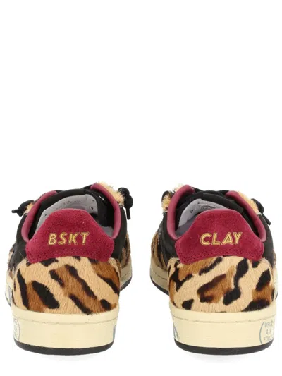 Premiata Leopard Print Low-top Sneakers With Black Suede Overlays In Multi