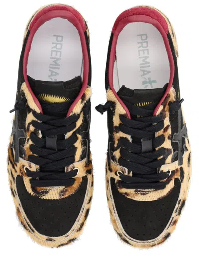 Premiata Leopard Print Low-top Sneakers With Black Suede Overlays In Multi