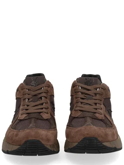 Premiata Textured Brown Sneakers With Calf Leather And Mesh Detail In Brown