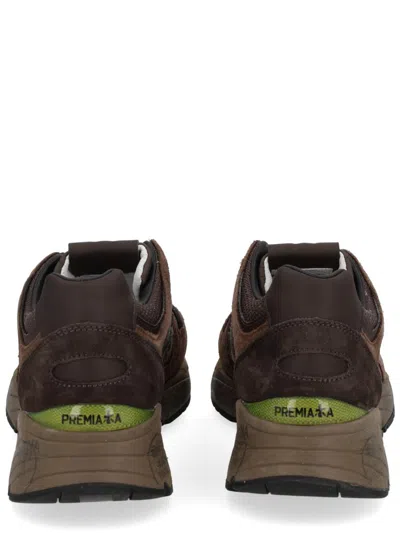 Premiata Textured Brown Sneakers With Calf Leather And Mesh Detail In Brown