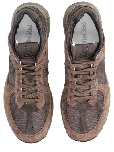 Premiata Textured Brown Sneakers With Calf Leather And Mesh Detail In Brown