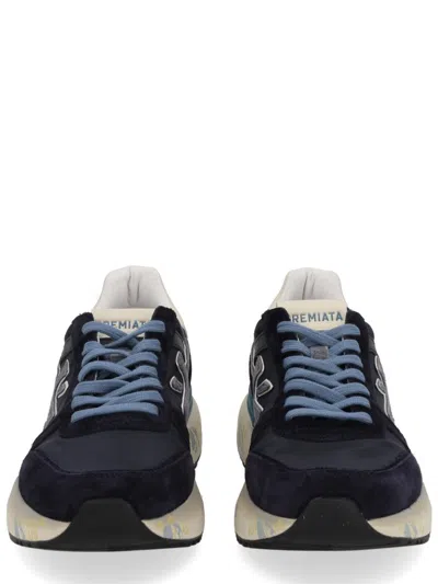 Premiata Layered White And Grey Sneakers With Sculpted Sole In Blue