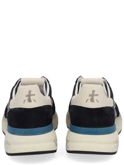 Premiata Layered White And Grey Sneakers With Sculpted Sole In Blue