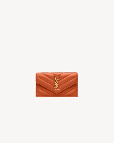 Saint Laurent Leather Cassandre Fragments Flap Card Holder In Orange