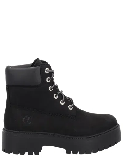 Timberland Stone Street Leather Platform Ankle Boots In Black