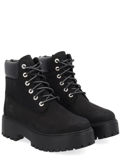 Timberland Stone Street Leather Platform Ankle Boots In Black