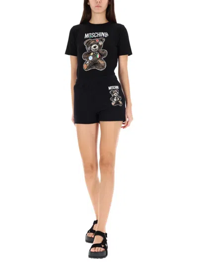 Moschino Shorts With Teddy Print In Black