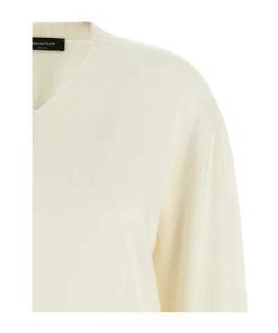 Fabiana Filippi Platinum V Neck Sweater With Filo Diamante Trim Detail In White