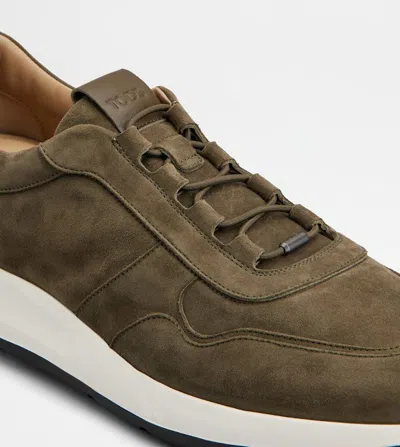 Tod's Red Dot Sneakers In Pashmy Suede In Green