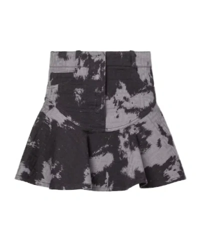 Fendi Black Ff Animalier Denim Skirt In Gray