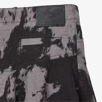 Fendi Black Ff Animalier Denim Skirt In Gray